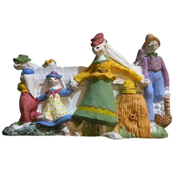 Vintage Dept 56 Easter Bunny Rabbit Parade Centerpiece Whimsical Basket Decor
